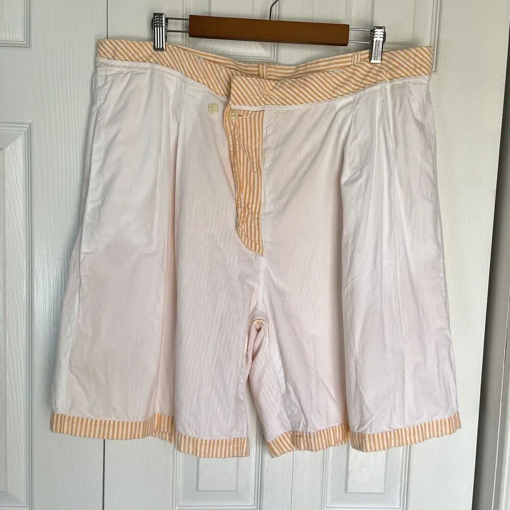 Men’s Shorts Size 38 Cotton Orange Pleated James Tattersall - Picture 7 of 16